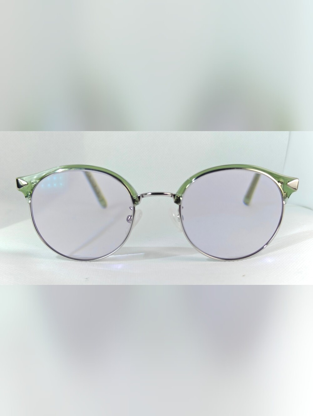 Round Metal & Green Accent Women’s Eyewear. Seafoam Green Chrome